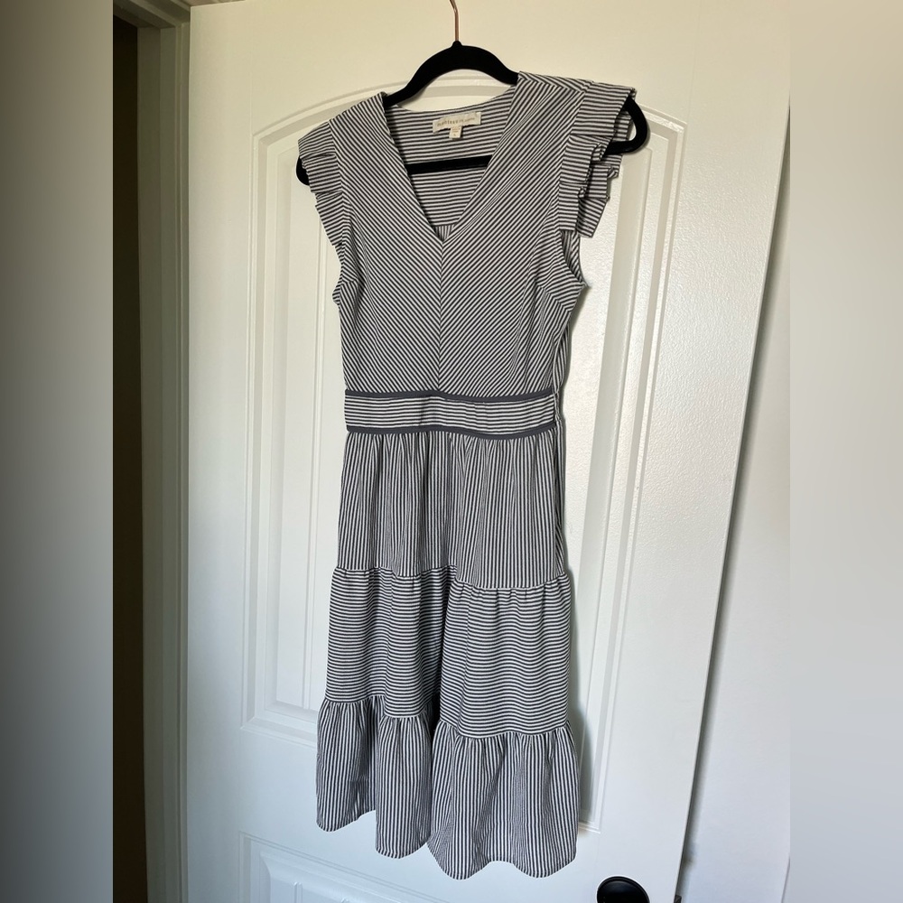 Ruffled and Striped Gray and White Dress